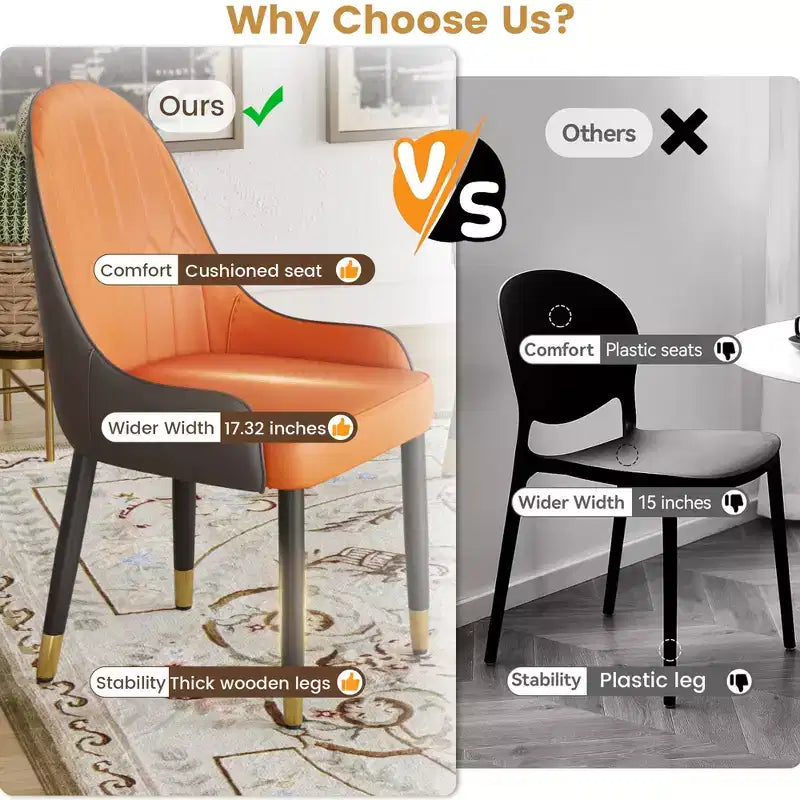 Modern PU Sponge-Filled Dining Chair, Solid Wood & Metal Legs, Set of 2, Suitable for Dining Rooms & Offices