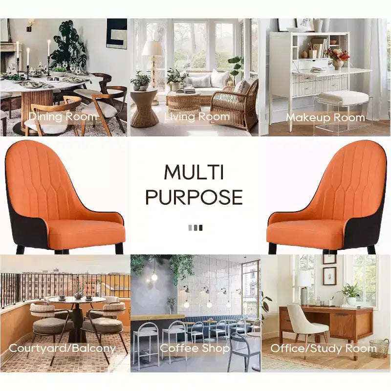 Modern PU Sponge-Filled Dining Chair, Solid Wood & Metal Legs, Set of 2, Suitable for Dining Rooms & Offices