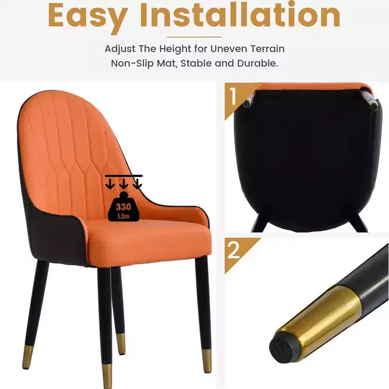 Modern PU Sponge-Filled Dining Chair, Solid Wood & Metal Legs, Set of 2, Suitable for Dining Rooms & Offices
