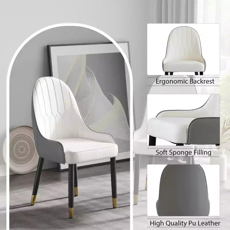 Modern PU Sponge-Filled Dining Chair, Solid Wood & Metal Legs, Set of 2, Suitable for Dining Rooms & Offices
