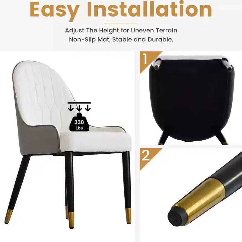 Modern PU Sponge-Filled Dining Chair, Solid Wood & Metal Legs, Set of 2, Suitable for Dining Rooms & Offices