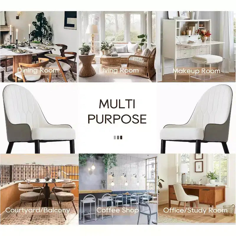 Modern PU Sponge-Filled Dining Chair, Solid Wood & Metal Legs, Set of 2, Suitable for Dining Rooms & Offices