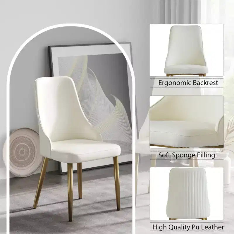 Modern PU Sponge-Filled Dining Chair, Solid Wood & Metal Legs, Set of 2, Suitable for Dining Rooms & Offices