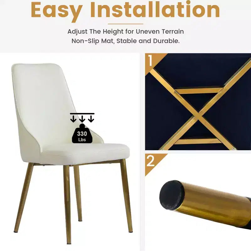 Modern PU Sponge-Filled Dining Chair, Solid Wood & Metal Legs, Set of 2, Suitable for Dining Rooms & Offices