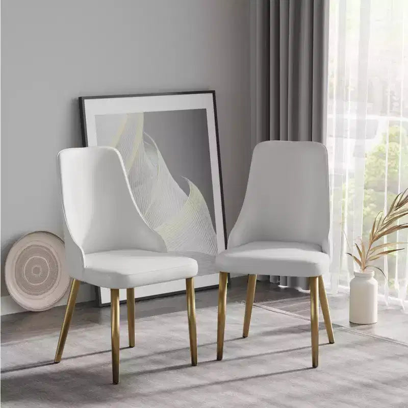 Modern PU Sponge-Filled Dining Chair, Solid Wood & Metal Legs, Set of 2, Suitable for Dining Rooms & Offices