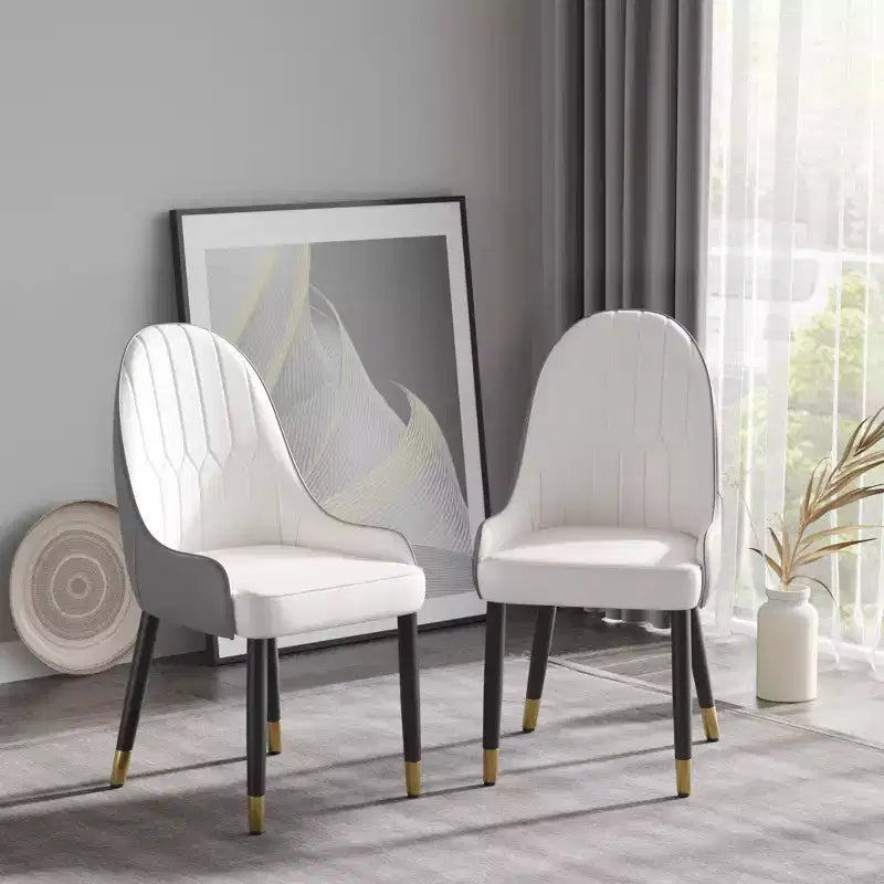 Modern PU Sponge-Filled Dining Chair, Solid Wood & Metal Legs, Set of 2, Suitable for Dining Rooms & Offices