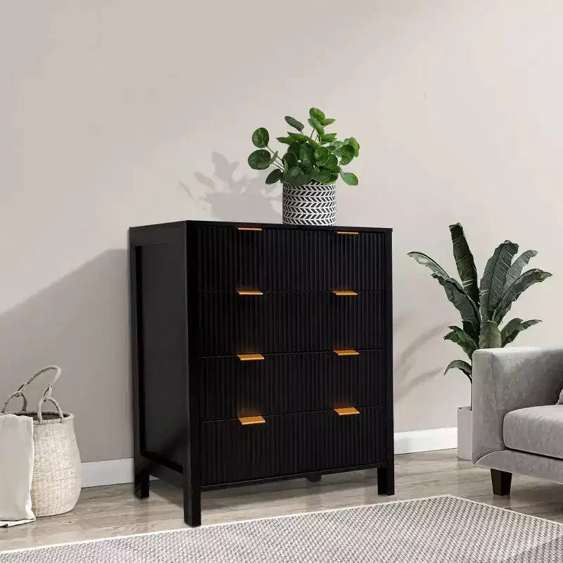 Commodes à 4 tiroirs cannelés pour chambre à coucher, commode de style moderne du milieu du siècle pour chambre à coucher, salon, couloir, placard