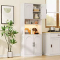COZONY 71 Tall Kitchen Pantry Cabinet with Microwave Shelf, LED Light, Door & Adjustable Shelves, Hutch Storage Cabinet for Dining Living Room