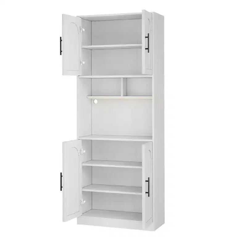 COZONY 71 Meuble de rangement de cuisine haut avec étagère à micro-ondes, éclairage LED, porte et étagères réglables, armoire de rangement pour salle à manger et salon