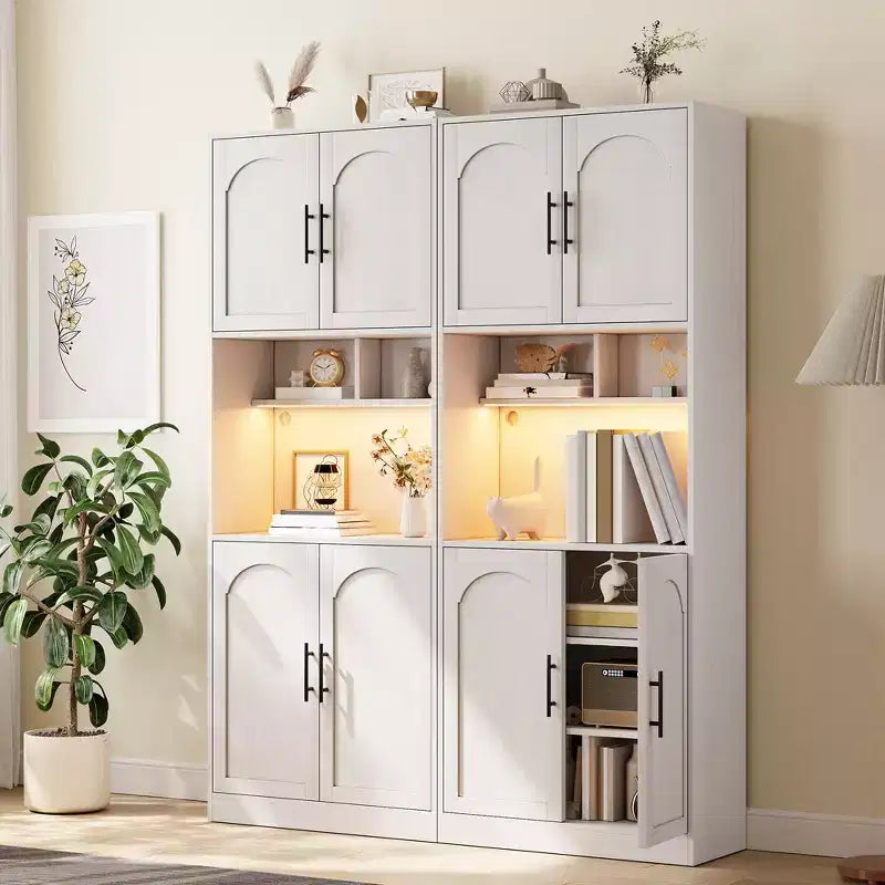 COZONY 71 Meuble de rangement de cuisine haut avec étagère à micro-ondes, éclairage LED, porte et étagères réglables, armoire de rangement pour salle à manger et salon