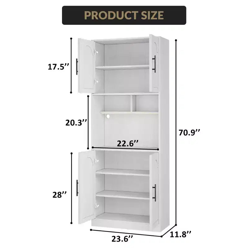 COZONY 71 Meuble de rangement de cuisine haut avec étagère à micro-ondes, éclairage LED, porte et étagères réglables, armoire de rangement pour salle à manger et salon