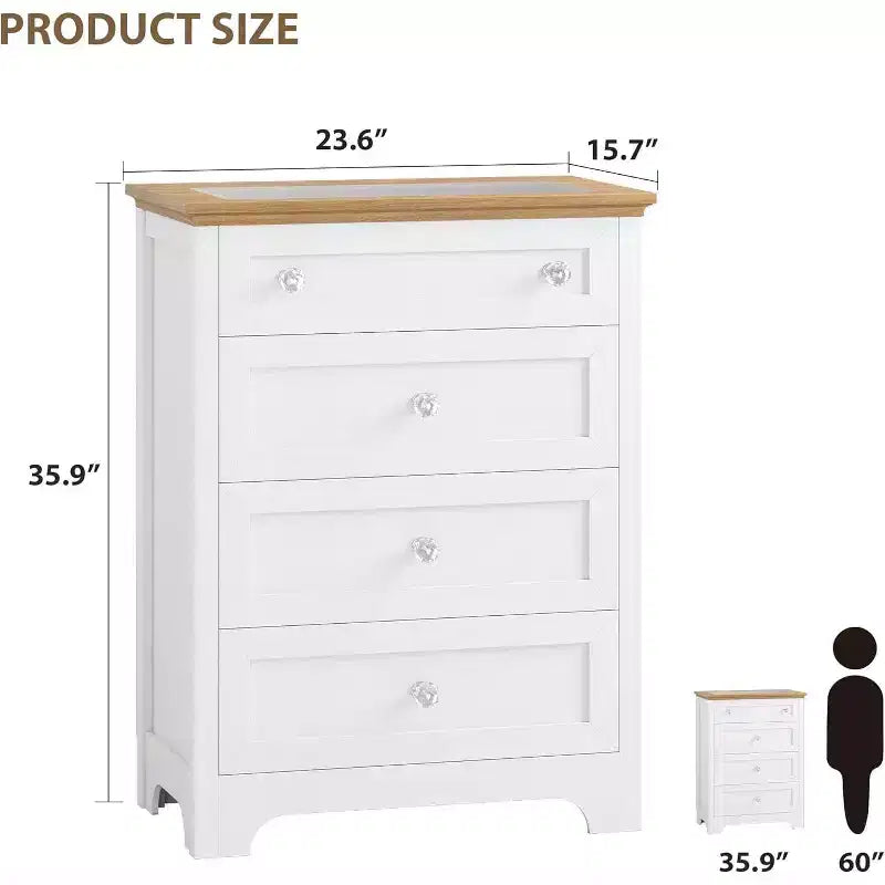 Wood 4 Drawer Dresser with RGB LED Light and Anti-Tipping Device for Living Room, Hallway, Closet