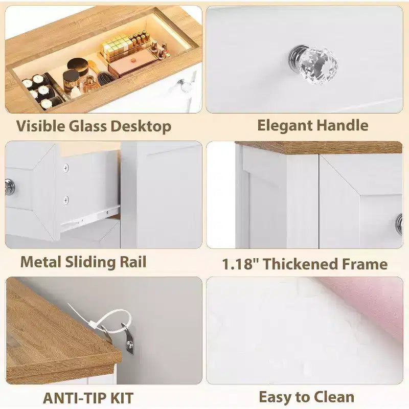 Wood 4 Drawer Dresser with RGB LED Light and Anti-Tipping Device for Living Room, Hallway, Closet
