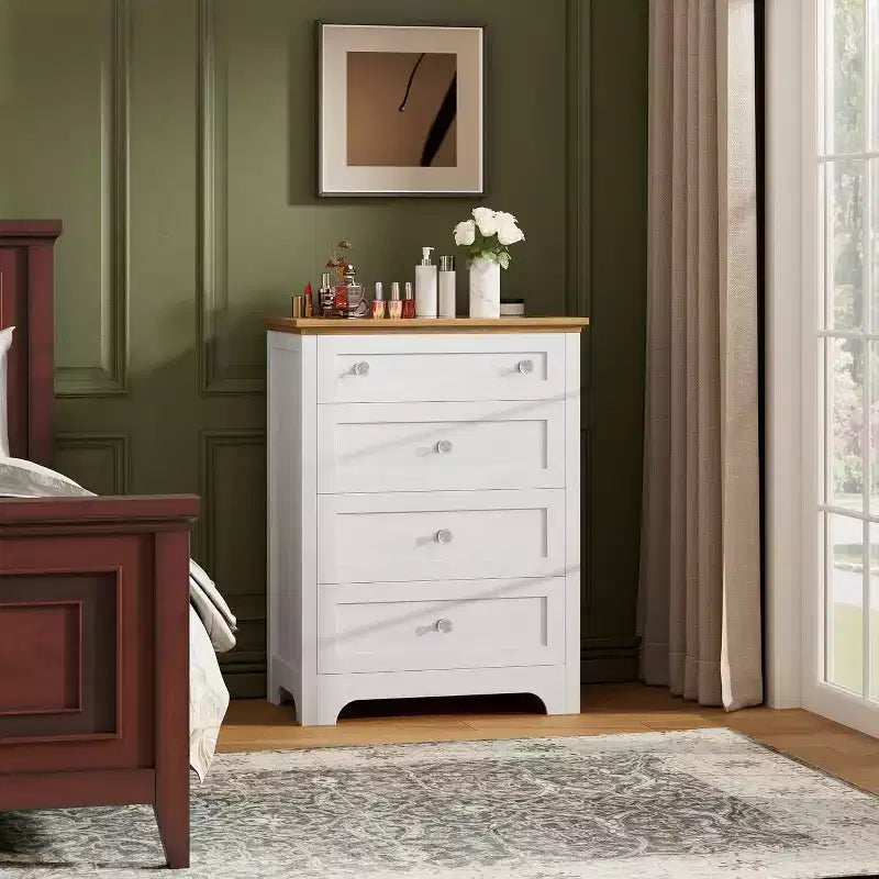 Wood 4 Drawer Dresser with RGB LED Light and Anti-Tipping Device for Living Room, Hallway, Closet