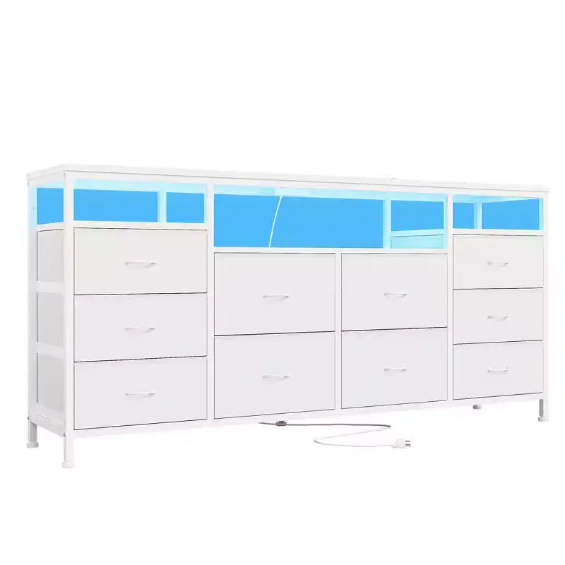 COZONY 63.3 Black Dresser w/10 Drawers, LED Lights&Power Outlets TV Stand for 65-75 Inch TV Entertainment Center for Bedroom Living Room Entryway