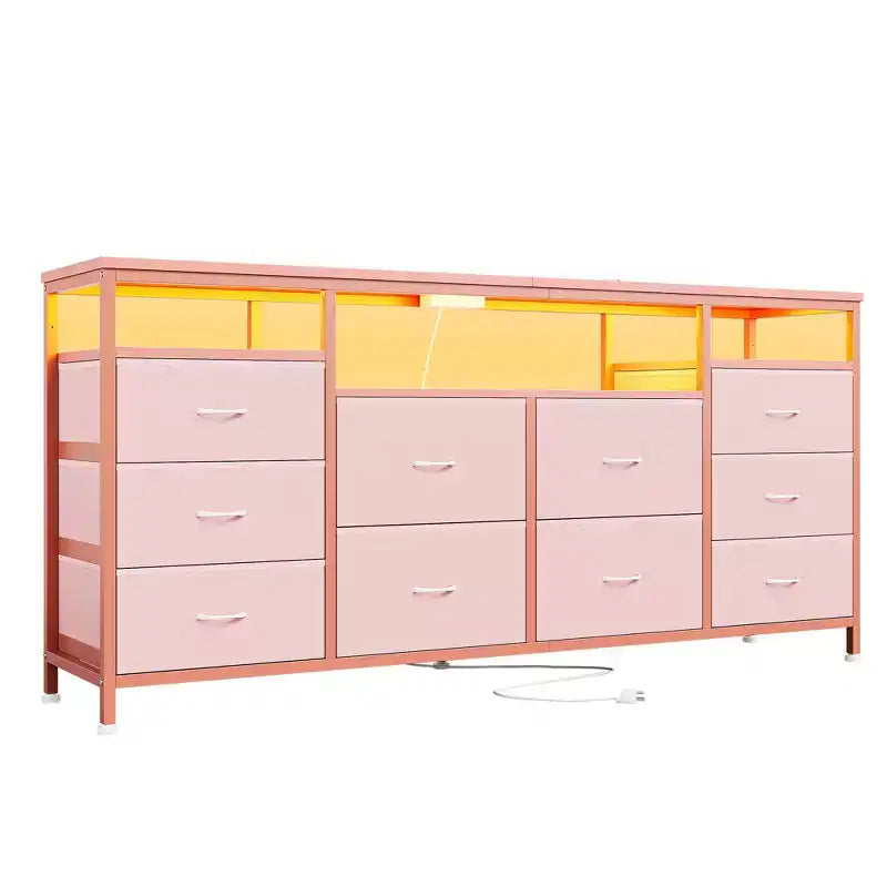 COZONY 63.3 Black Dresser w/10 Drawers, LED Lights&Power Outlets TV Stand for 65-75 Inch TV Entertainment Center for Bedroom Living Room Entryway