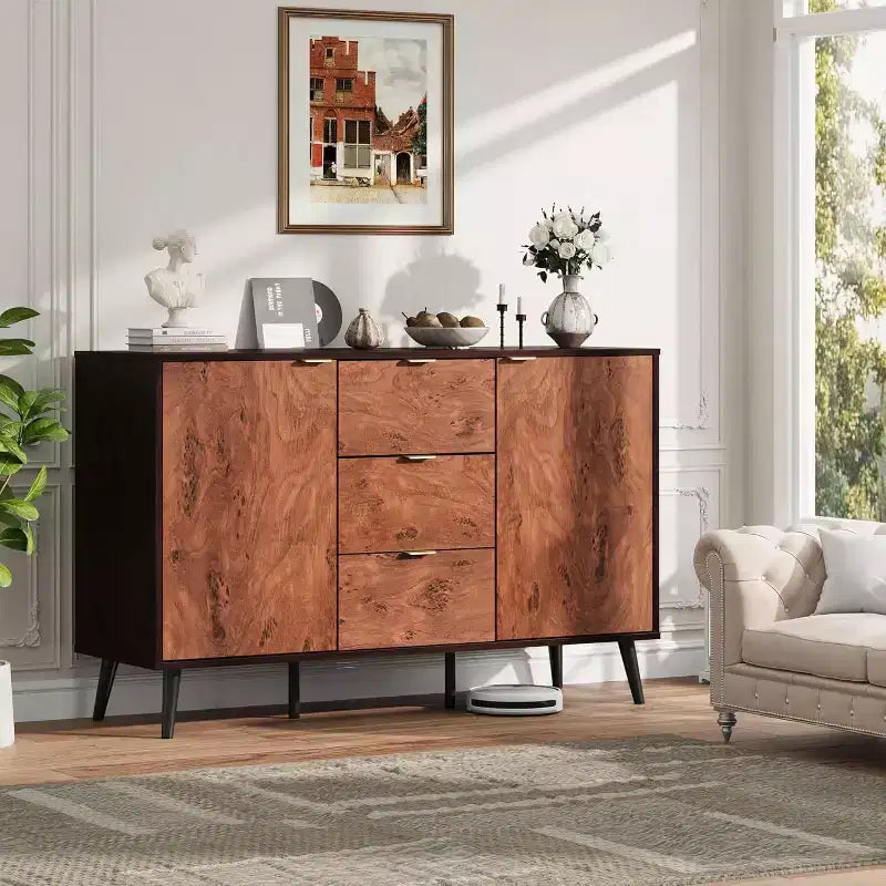 TROPOW Farmhouse Sideboard Buffet Cabinet with Storage, Rustic Wood Kitchen Cabinet with Drawers & Shelves