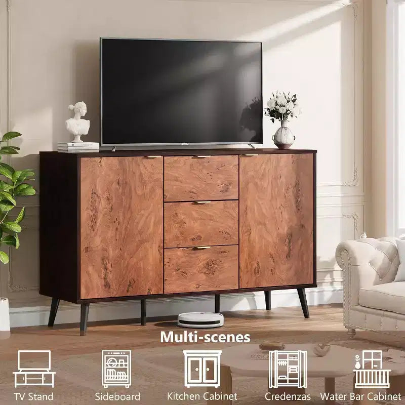 TROPOW Farmhouse Sideboard Buffet Cabinet with Storage, Rustic Wood Kitchen Cabinet with Drawers & Shelves