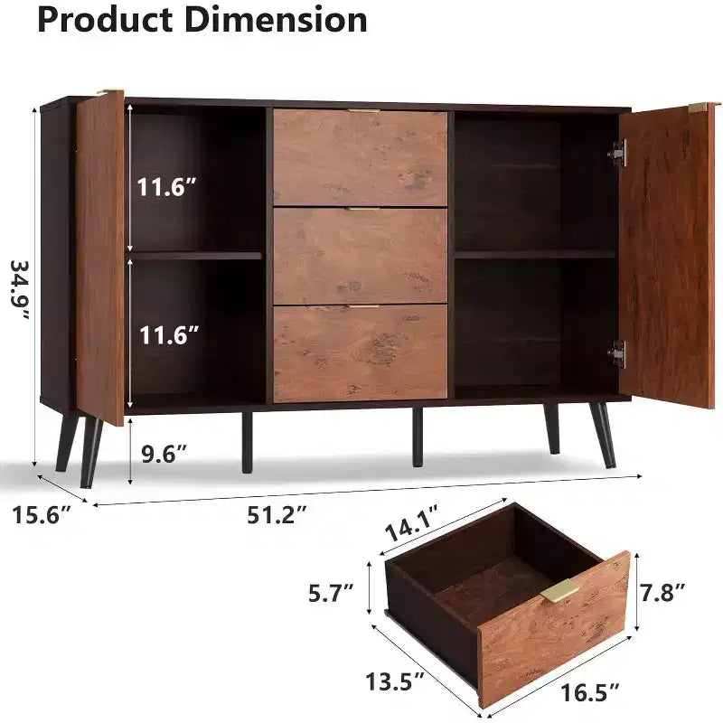 TROPOW Farmhouse Sideboard Buffet Cabinet with Storage, Rustic Wood Kitchen Cabinet with Drawers & Shelves