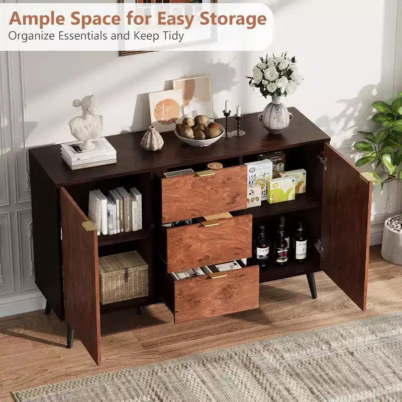 TROPOW Farmhouse Sideboard Buffet Cabinet with Storage, Rustic Wood Kitchen Cabinet with Drawers & Shelves