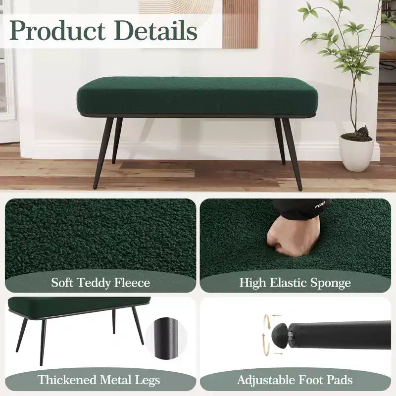 Bekrvio 43.3 Teddy Ottoman Bench,Entryway/Bed Bench End of Bed  Upholstered Padded Seat,Mid Century Modern for Living Room, Hallwa