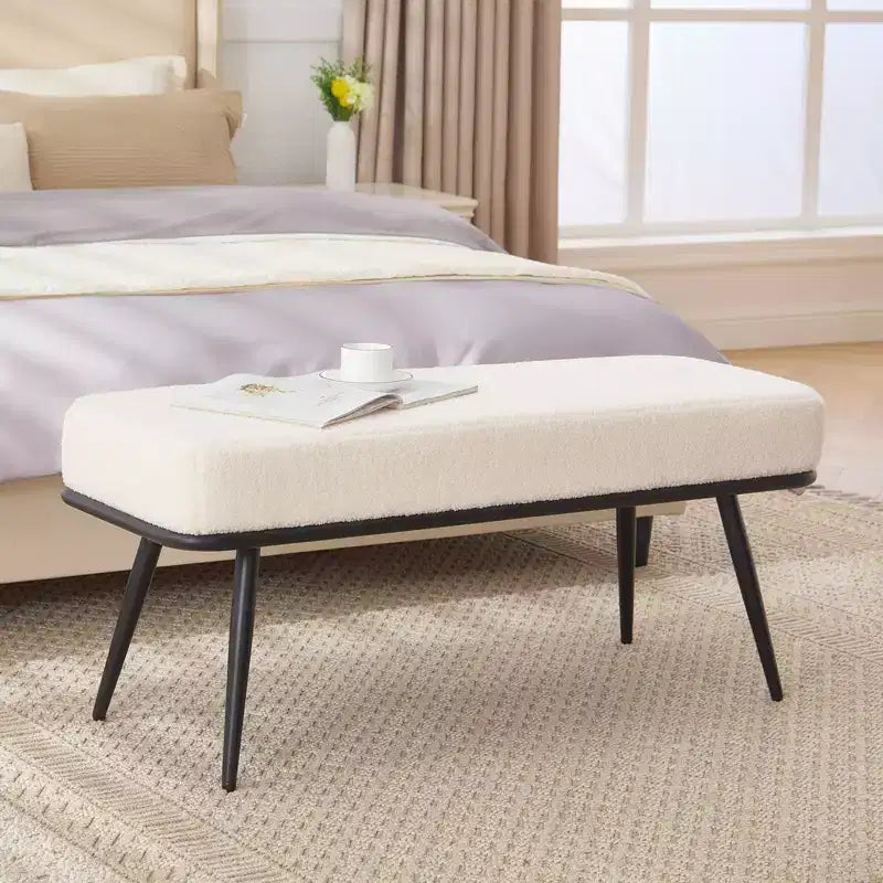 Bekrvio 43.3 Teddy Ottoman Bench,Entryway/Bed Bench End of Bed  Upholstered Padded Seat,Mid Century Modern for Living Room, Hallwa