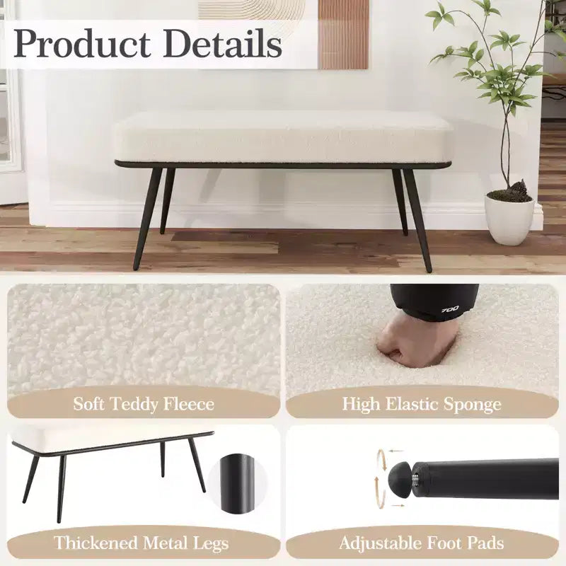 Bekrvio 43.3 Teddy Ottoman Bench,Entryway/Bed Bench End of Bed  Upholstered Padded Seat,Mid Century Modern for Living Room, Hallwa