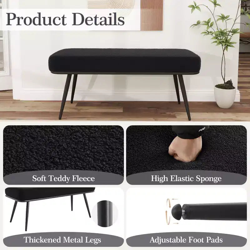 Bekrvio 43.3 Teddy Ottoman Bench,Entryway/Bed Bench End of Bed  Upholstered Padded Seat,Mid Century Modern for Living Room, Hallwa