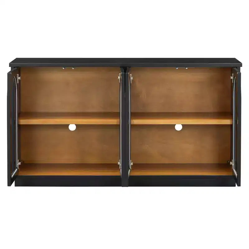 Hostack 4-Door Sideboard Cabinet with Glass Doors, Large Storage and Adjustable Shelves for Kitchen and Dining Room, Black