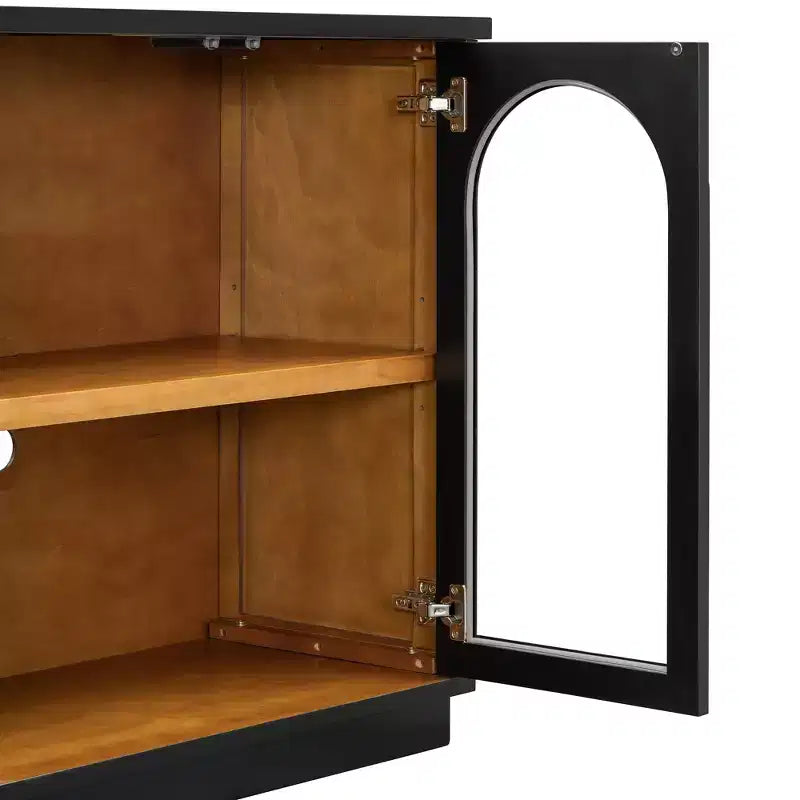 Hostack 4-Door Sideboard Cabinet with Glass Doors, Large Storage and Adjustable Shelves for Kitchen and Dining Room, Black