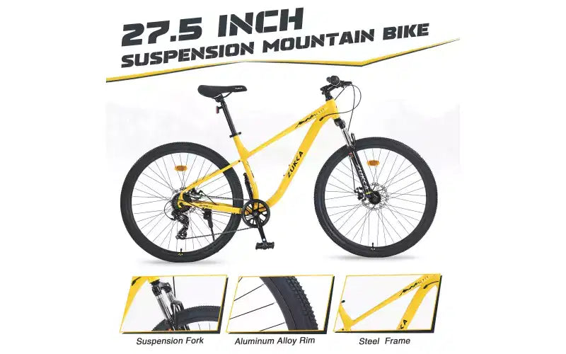 27.5 Inch Wheels 8 Speed Mountain Bike, for Men Women Boys and Girls, Front Suspension, Steel Frame