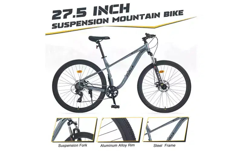 27.5 Inch Wheels 8 Speed Mountain Bike, for Men Women Boys and Girls, Front Suspension, Steel Frame