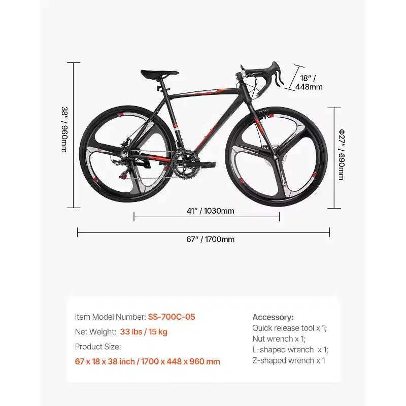 Vélo de route VEVOR, roues 700C, vélo de course, transmission SHIMANO 14 vitesses, vélo de route urbain avec cadre en alliage d'aluminium, guidon de course, noir