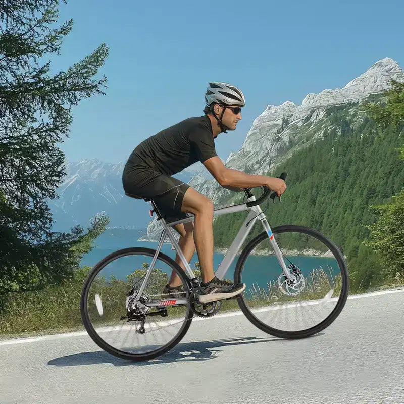 Vélo de route VEVOR, roues de 700C, vélo de course, vélo de route urbain L-TWOO 14 vitesses avec cadre léger en alliage d'aluminium, gris