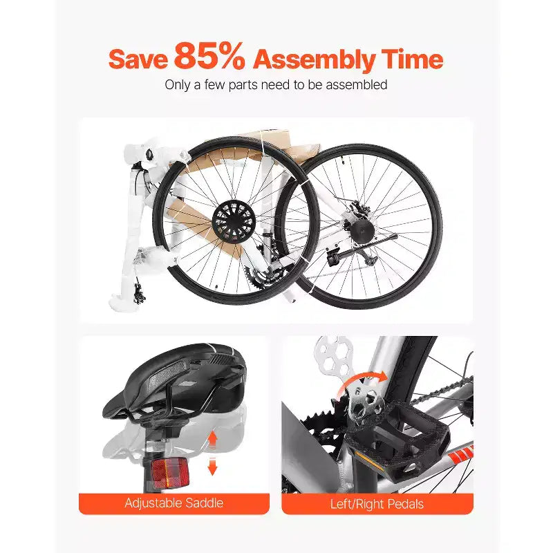 Vélo de route VEVOR, roues de 700C, vélo de course, vélo de route urbain L-TWOO 14 vitesses avec cadre léger en alliage d'aluminium, gris