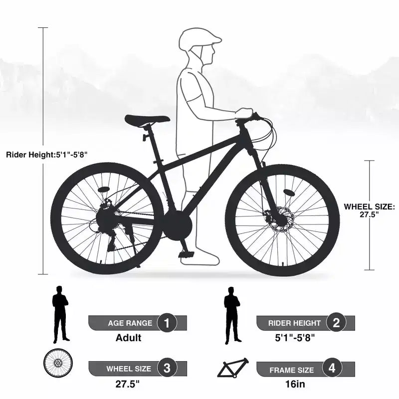 NAYSAYE Bicycle Mountain Bike 27.5 Inch Wheels 21 Speed Front Suspension for Men Women Boys and Girls, Gray, 68.8*26.37*39.37