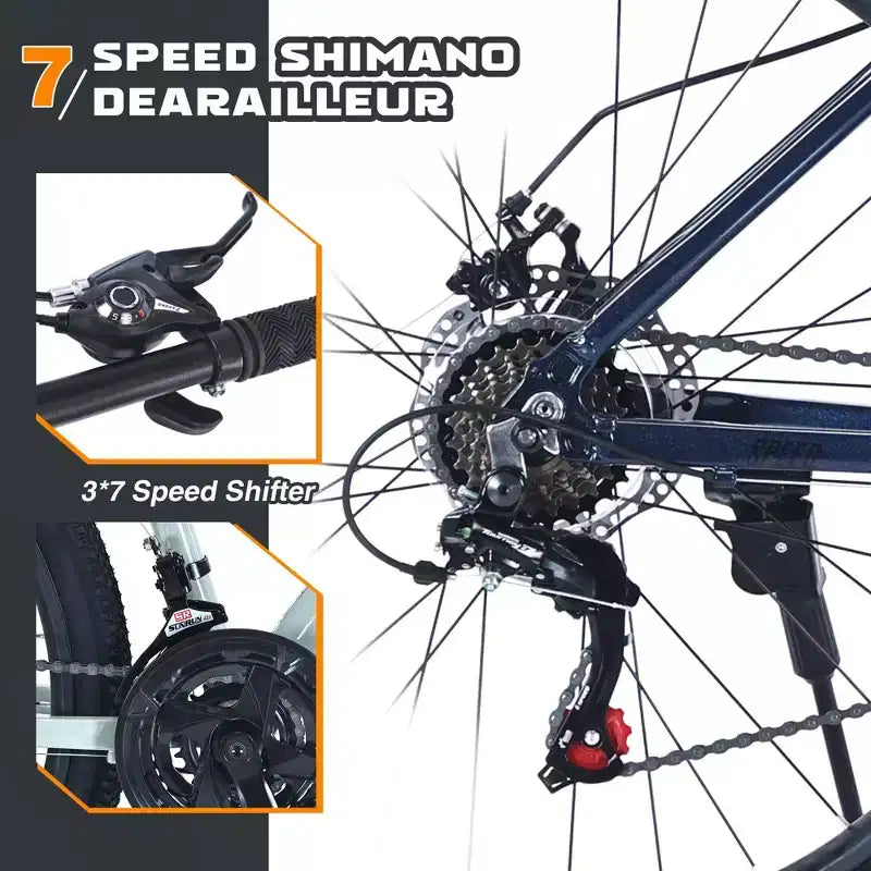 NAYSAYE Bicycle Mountain Bike 27.5 Inch Wheels 21 Speed Front Suspension for Men Women Boys and Girls, Blue, 68.8*26.37*39.37
