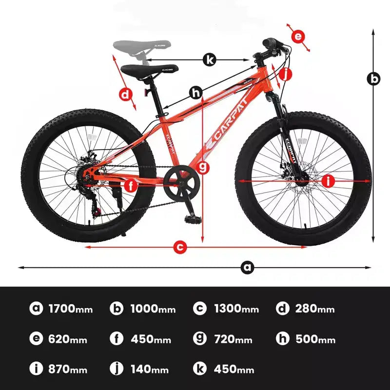 NAYSAYE 24 Inch Fat Tire Mountain Bike with 7 Speed Shifter Dual Disc Brake for Adults and Youth, Orange, 67*25*40