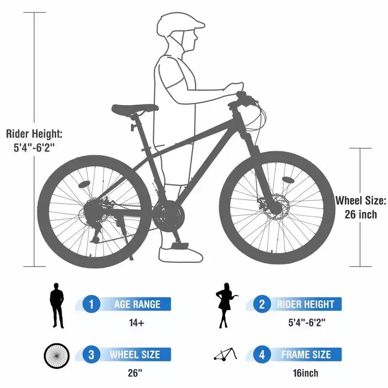 NAYSAYE 26 Inch Mountain Bike Steel Frame 24 Speed Suspension Fork Adult Bike for Outdoor Adventure, Blue, 65.75*24.41*37