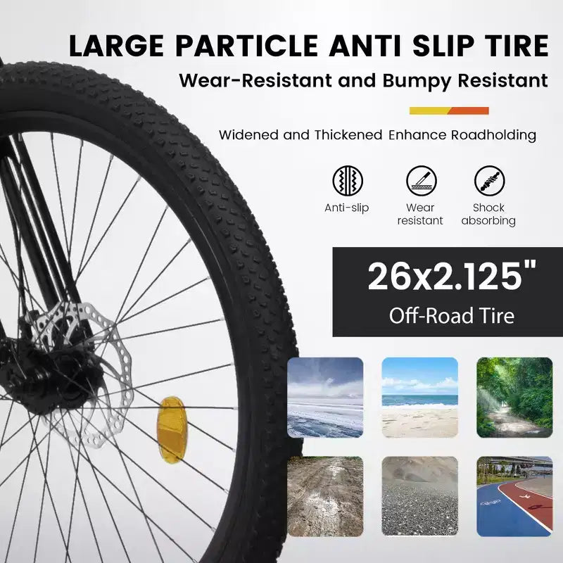 NAYSAYE Vélo VTT 26 Pouces en Acier 21 Vitesses avec Fourche Suspendue et Freins à Disque pour Unisexe, Noir et Orange, 55.91*7.88*28.74