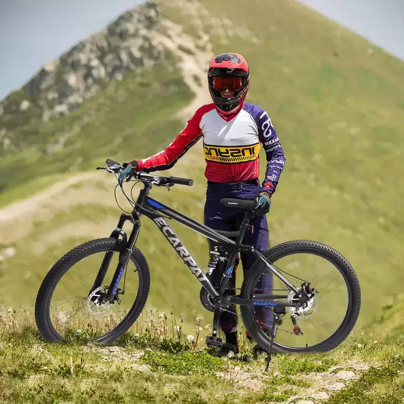 NAYSAYE Vélo VTT tout suspendu 27,5 pouces, 21 vitesses, avec double amortisseur pour hommes et femmes, noir, 68,1*27*39,7