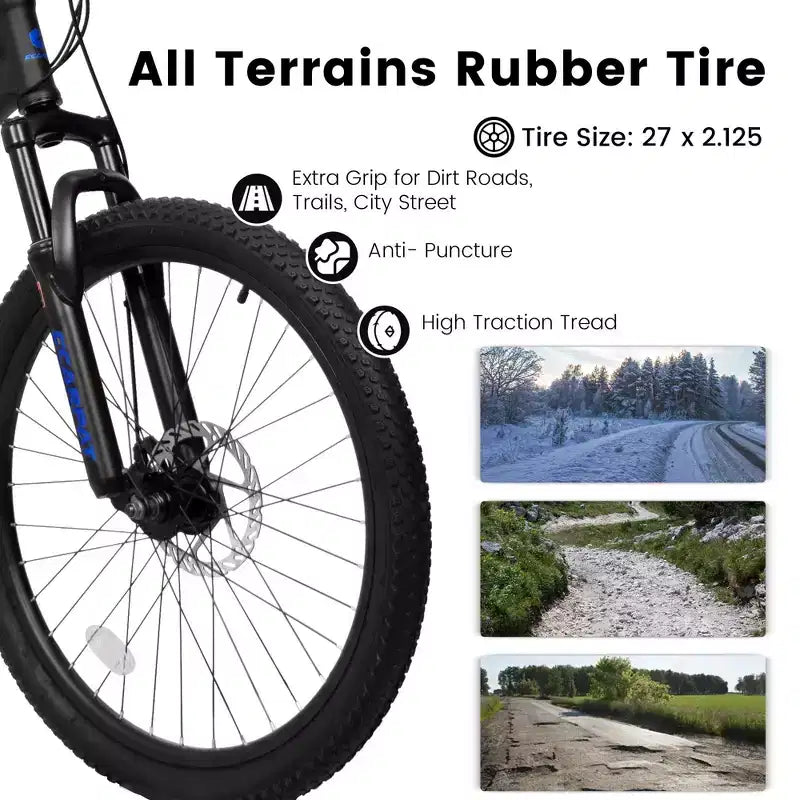 NAYSAYE Vélo VTT tout suspendu 27,5 pouces, 21 vitesses, avec double amortisseur pour hommes et femmes, noir, 68,1*27*39,7