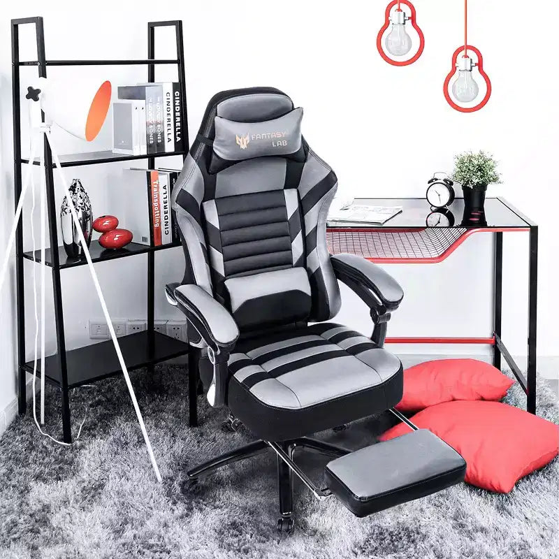 Okak High-Back Gaming Chair, Ergonomic Office Chair with Foldable Footrest, Height-Adjustable Comfy Chair for Study, Gaming Room