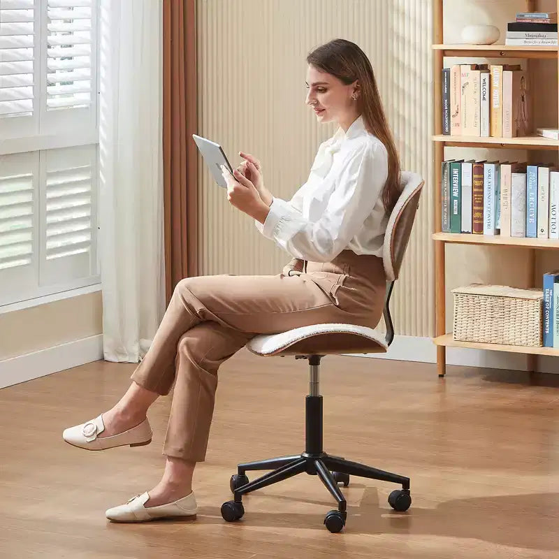 Bestier Bentwood Ergonomic Armless Home Office Desk Chair, Comfy Table Chair with Lumbar Support, PU Leather Height Adjustable Task Chair with Wheels