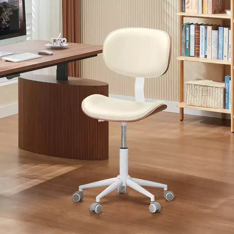 Bestier Bentwood Ergonomic Armless Home Office Desk Chair, Comfy Table Chair with Lumbar Support, PU Leather Height Adjustable Task Chair with Wheels