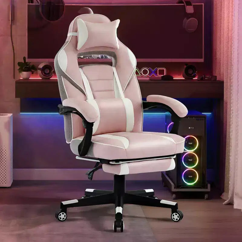 Cherry Blossom Pink Chair with Footrest,Ergonomic Computer Chair w/Lumbar Support & Headrest,360 Swivel Base & Height Adjustable Executive Chairs