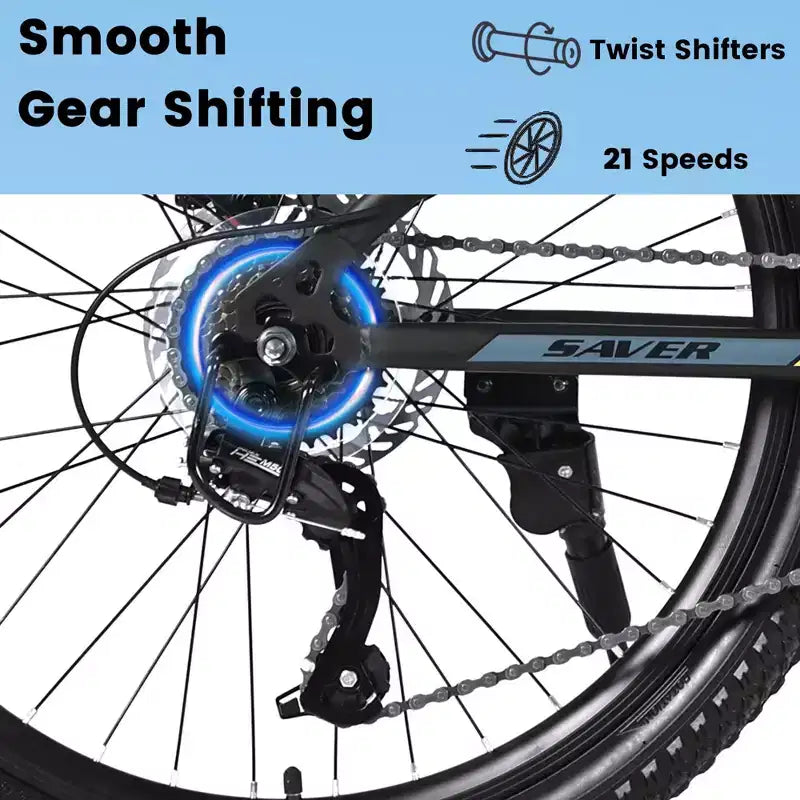 NAYSAYE 24 Inch Mountain Bike 21 Speed Dual Disc Brakes Steel Frame Bikes for Adults for Outdoor Adventure, Black and Green, 26.3*7.88*28.35