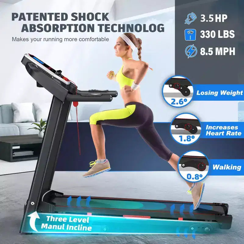 FYC 3.5HP 330 LBS Weight Capacity Folding Treadmill with Incline, Portable Electric Treadmill for Home