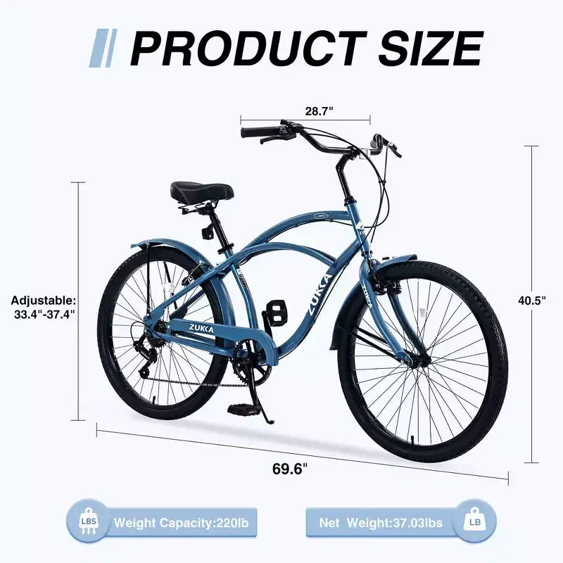 Vélos d'extérieur Whisen 26 pour adultes avec cadre en acier à enjambement bas, 7 vitesses, freins avant et arrière en V