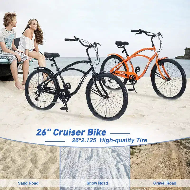 Vélos d'extérieur Whisen 26 pour adultes avec cadre en acier à enjambement bas, 7 vitesses, freins avant et arrière en V